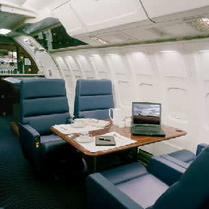 Luxury interior Boeing 727 with walk-up bar in the rear of the cabin
